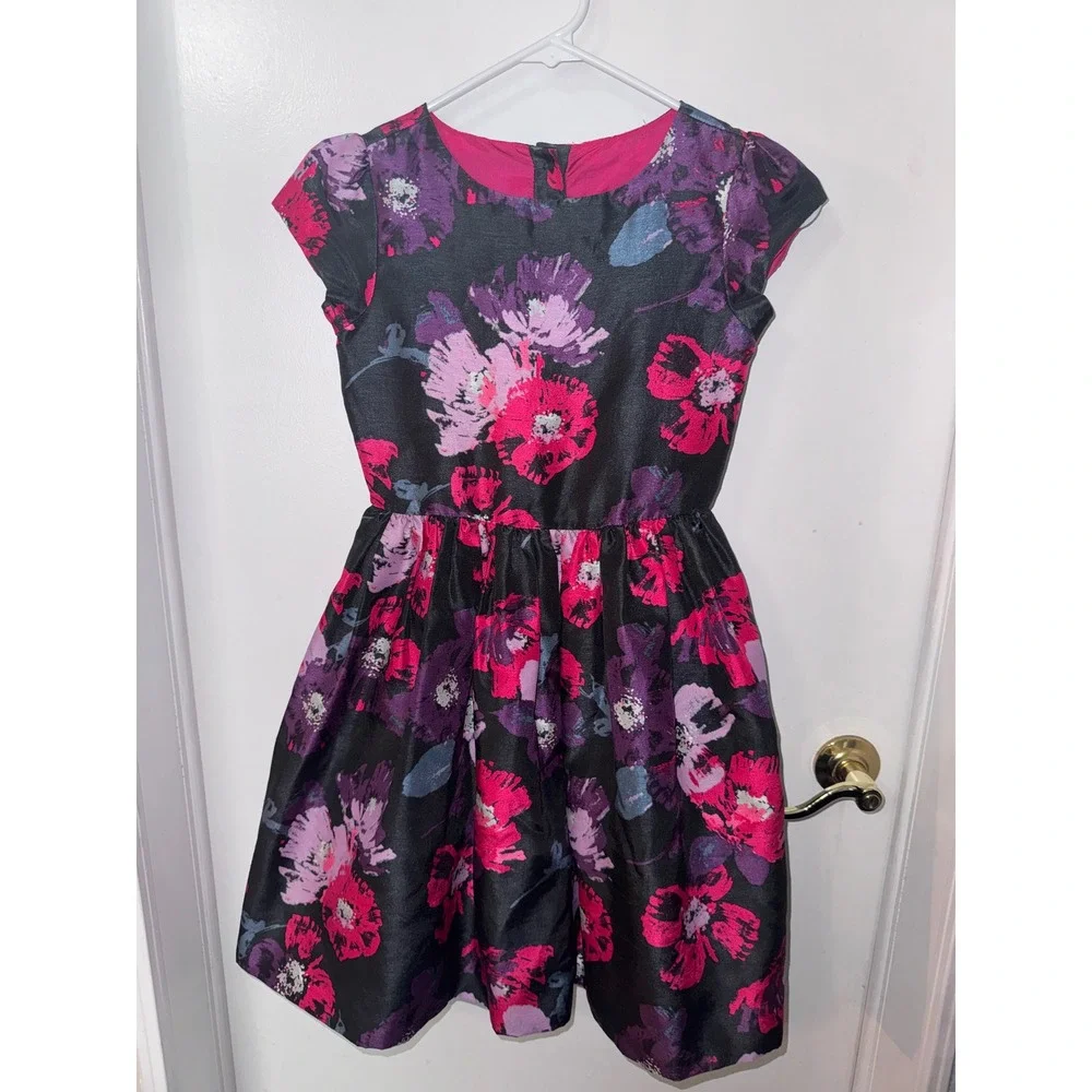 Gymboree Girls Floral Party Dress Black Pink Purple Cap Sleeve Size 8